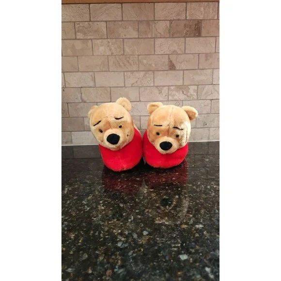 Vintage Disney Winnie the Pooh Size 7-8 Plush Fuzzy Unisex Slippers Shoes - Picture 2 of 6
